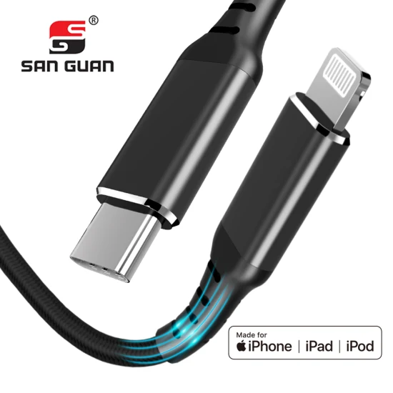 Оптовый кабель Lightning Micro USB C с сертифицированным Mfi 3 фута 6 футов нейлоновой оплеткой, 60 Вт, кабель для передачи данных для быстрого зарядного устройства для iPhone PRO / авторизованный завод Airpods